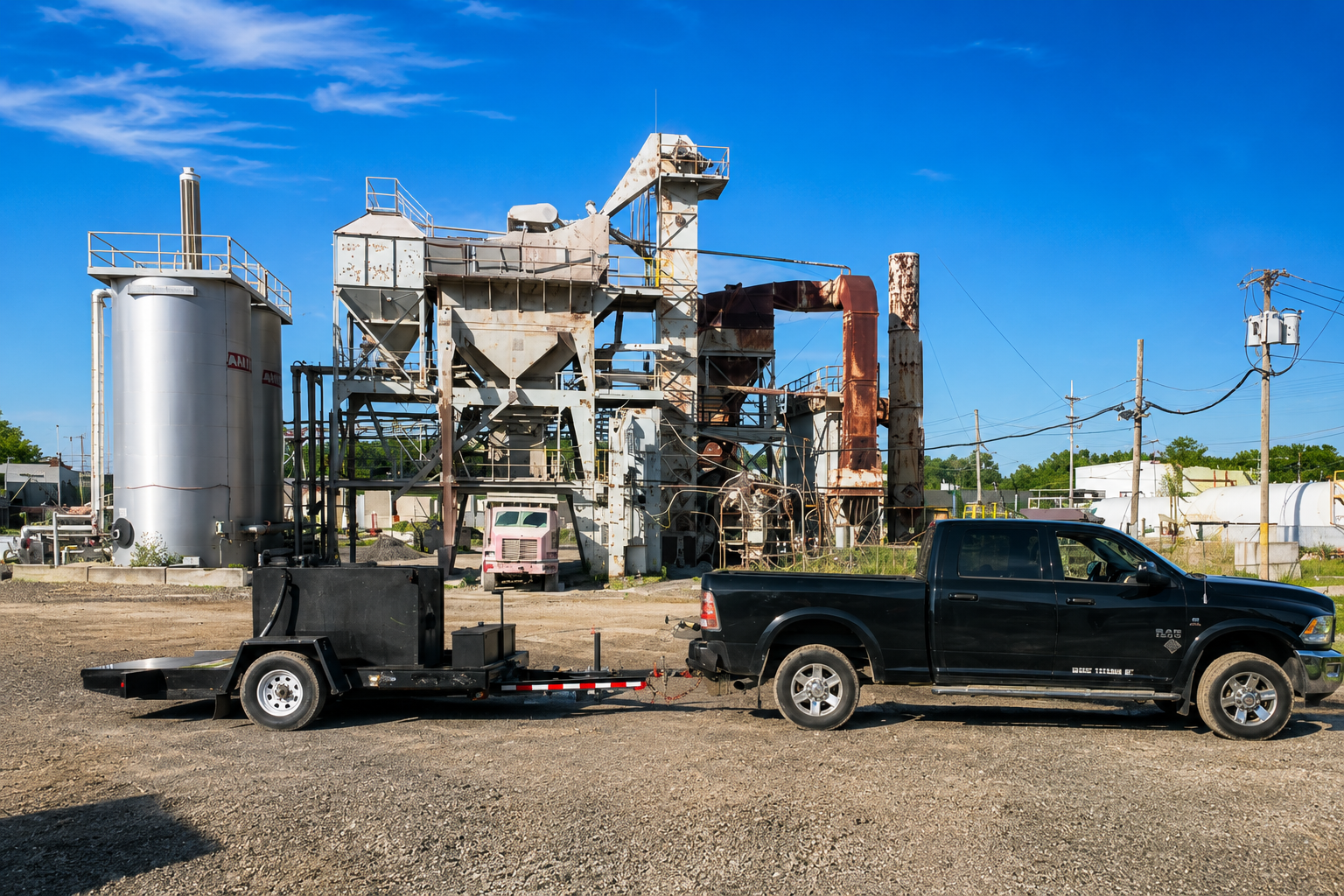 Truck and trailer at industrial plant